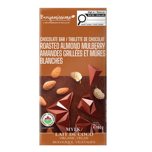 Tablette au lait de coco - Amandes grillées, Mûres blanches biologique - 60g - Benjamissimo